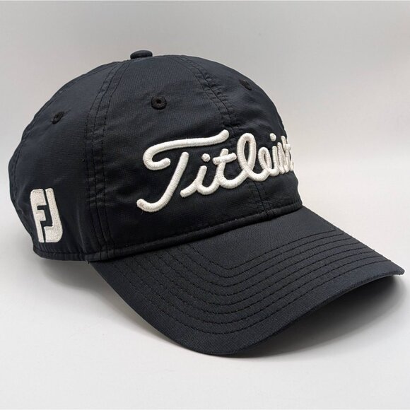 Titleist Tour Stretch Tech Golf Hat Black Footjoy FJ Pro V1 Cap Logo Fitted OSFM - Picture 1 of 5
